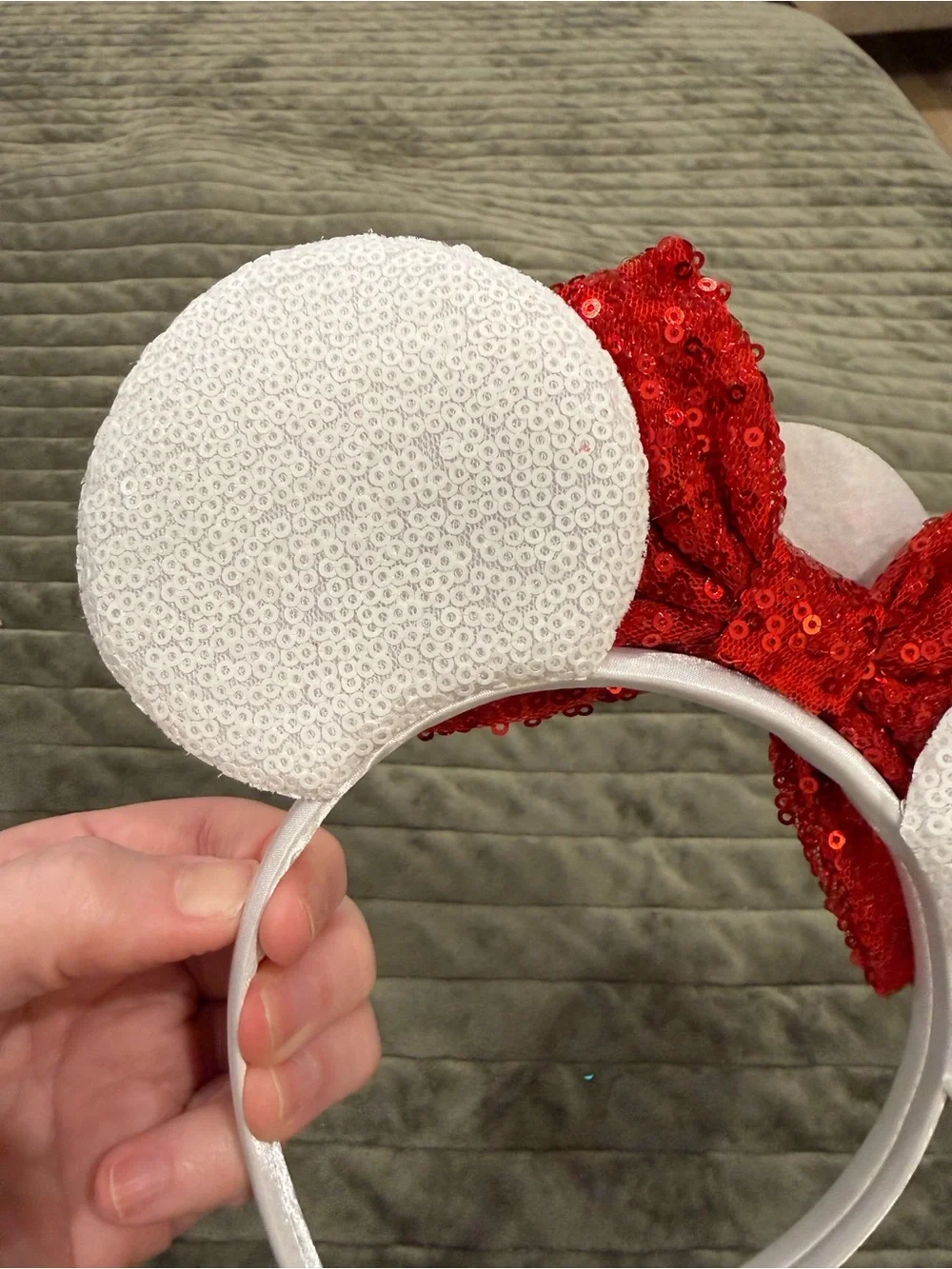 Sparkling Baymax Big Hero 6 Red Bow Mouse Ears Headband with White Sequin Ears